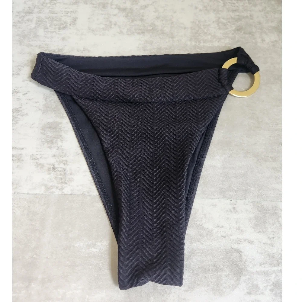 Monday Swimwear Antigua Bikini Bottom Women S Black Chevron Gold Ring Resortwear